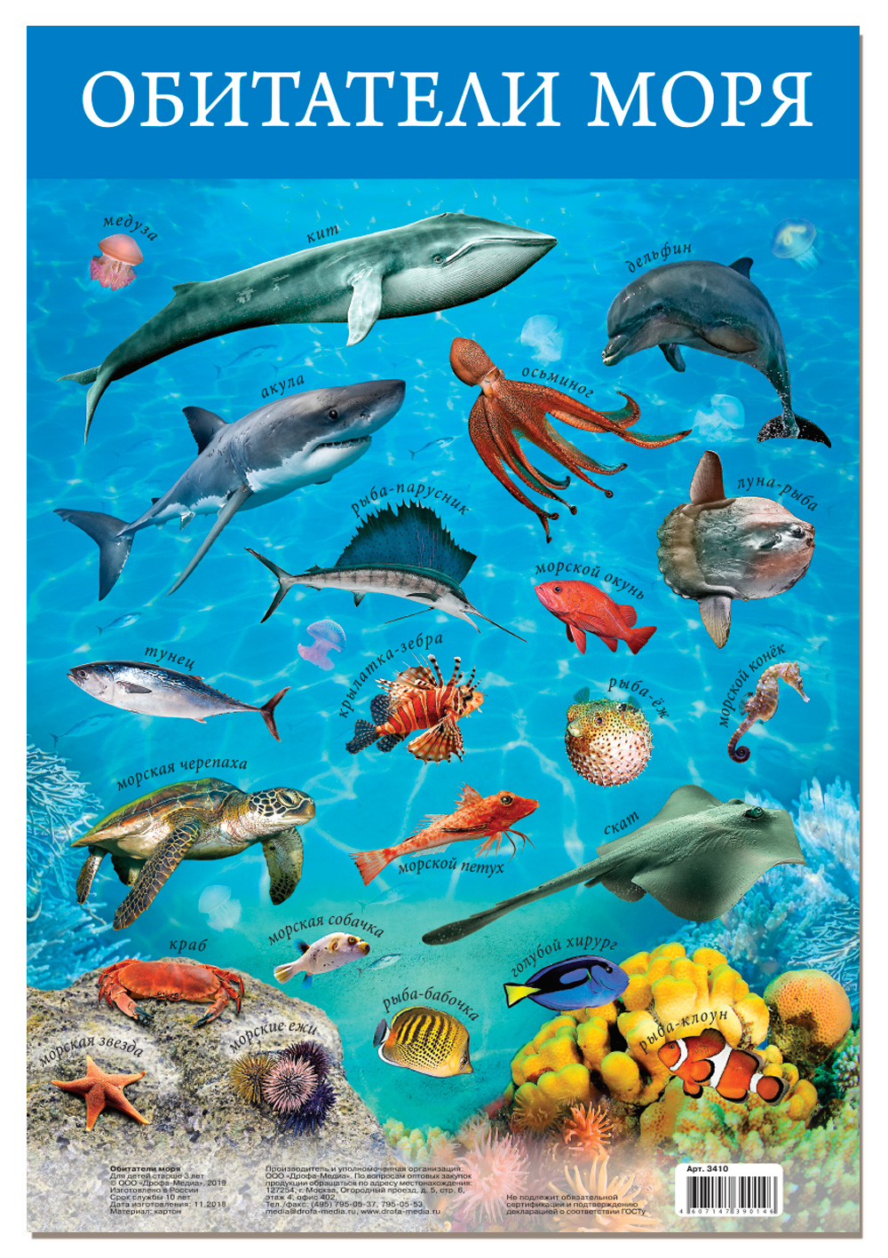 Плакат А3 Обитатели моря арт.3410