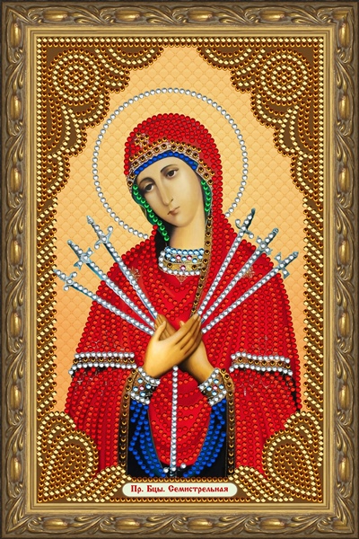 Алмазная мозаика с подрамником 20*30см икона Пресвятая Богородица Семистрельная арт.IK005