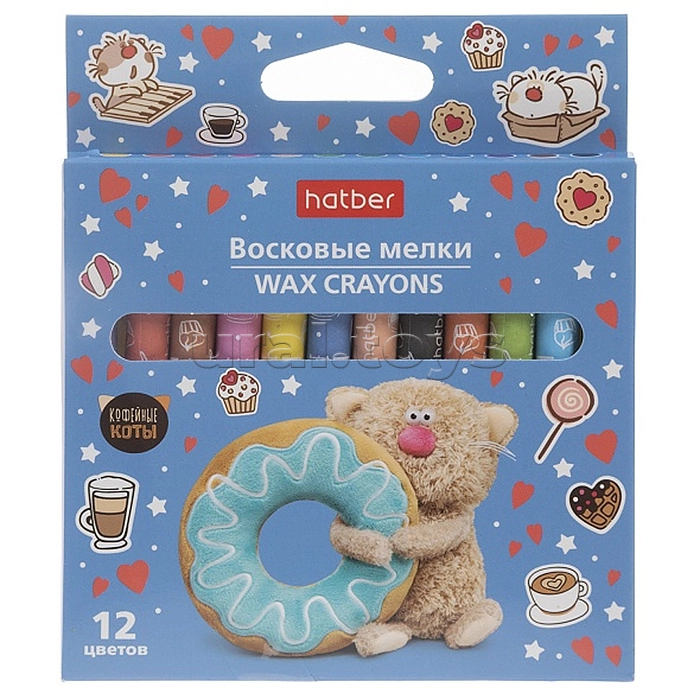 Мелки восковые 12 цветов hatber CR_092084 Кофейные коты