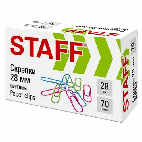 Скрепки 28 мм цветные в упаковке 70 штук STAFF арт.271708