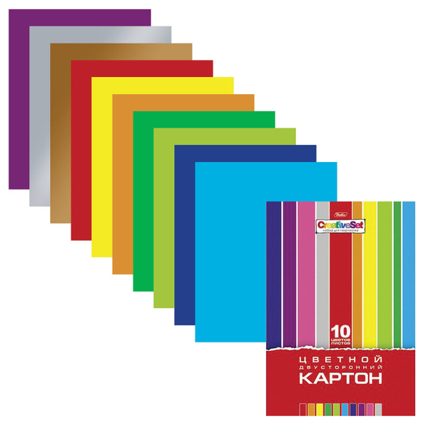 Картон цветной двухсторонний мелованный 10 листов 10 цветов А4 Creative Set hatber 10Кц4_05934