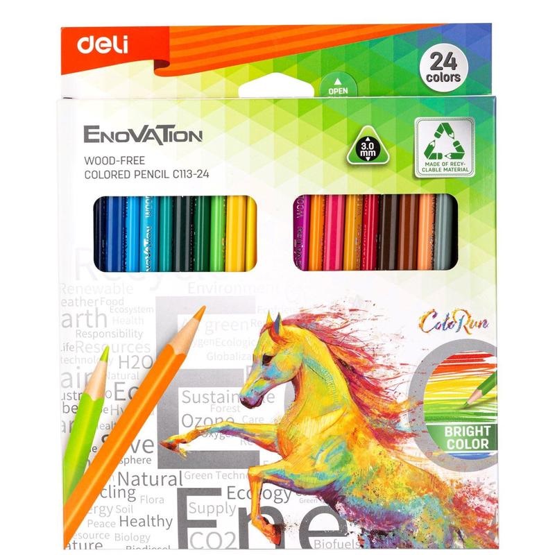 Карандаши цветные 24 цвета пластиковые трехгранные deli Enovation арт.ЕС113-24