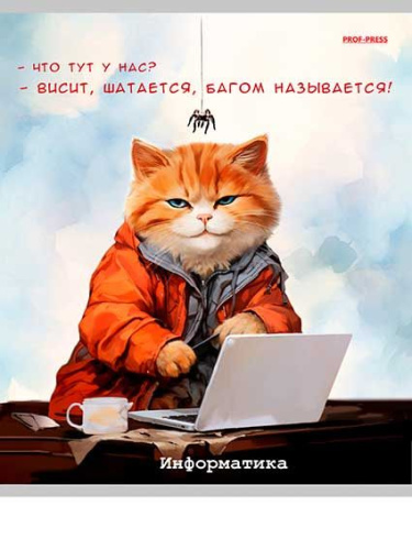 Тетрадь предметная 48 листов клетка Информатика "Жил-был кот" арт.Т48-2317