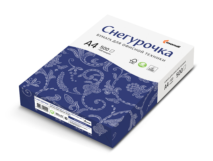 Бумага для офисной техники белая 500 листов А4 "Снегурочка" 