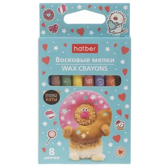 Мелки восковые 8 цветов hatber CR_092083 Кофейные коты