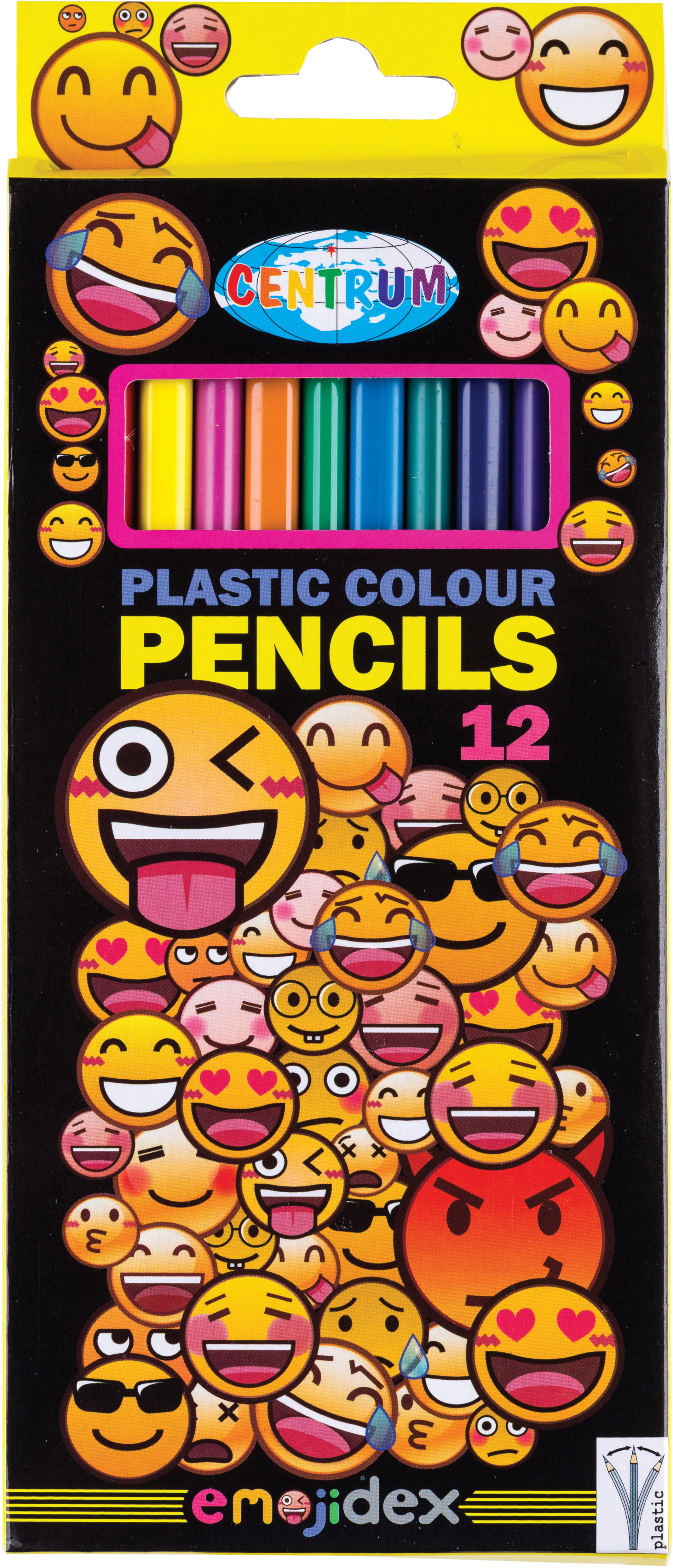 Карандаши цветные 12 цветов пластиковые трехгранные CENTRUM смайлики арт.№87002
