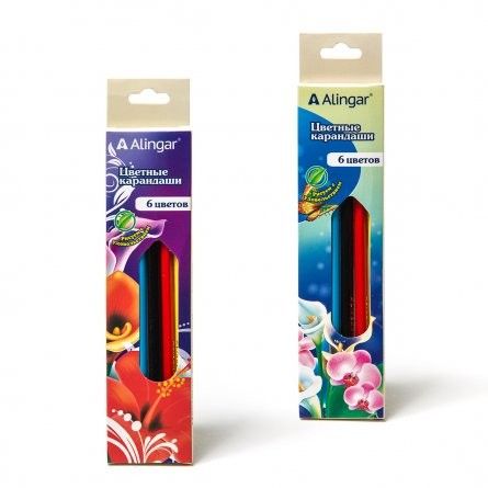 Карандаши цветные 6 цветов шестигранные деревянные Alingar "Цветочный сад" AL4393-6