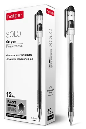 Ручка гелевая черная 0.5 мм hatber SOLO GP_058620