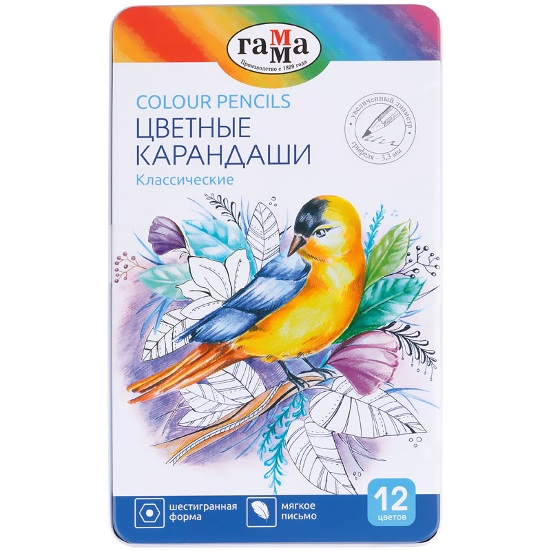 Карандаши 12 цветов Гамма Классические шестигранные арт.080220212