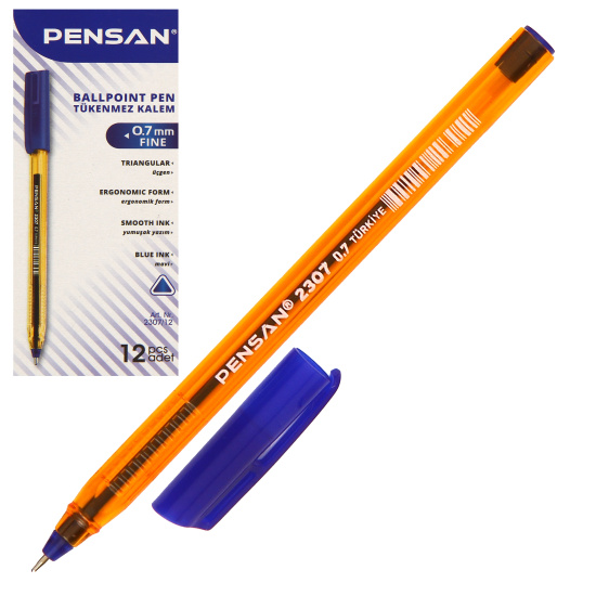 Ручка шариковая синяя 0.7мм масляная PENSAN TRIANGLE арт.2307