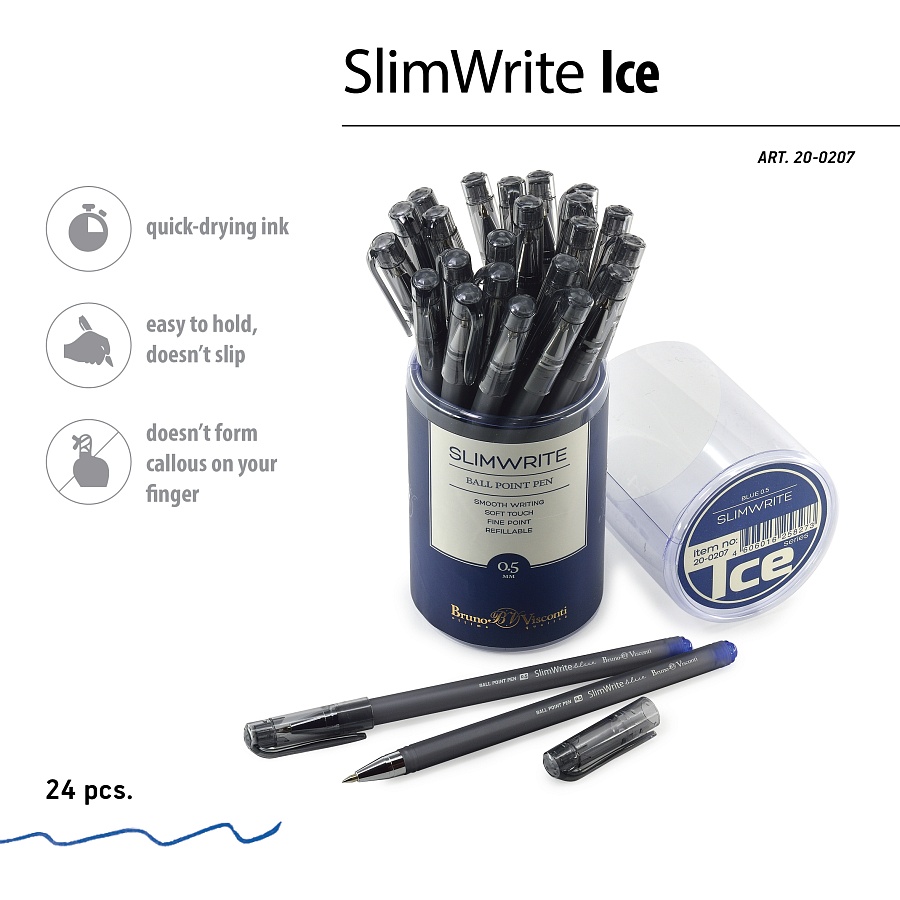 Ручка шариковая синяя 0,5мм SlimWrite Ice Bruno Visconti 8266
