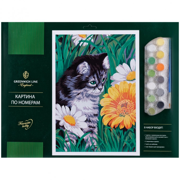 Картина по номерам Greenwich Line А3 "Котик в цветах" КК_27761