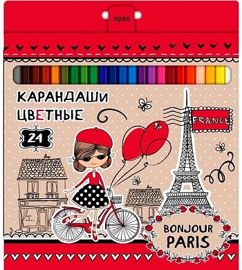 Карандаши цветные 24 цвета шестигранные "Bonjour Paris" hatber ВКс_24113 