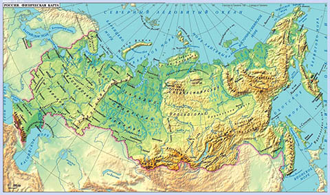 Карта России физическая интерактивная масштаб 1:14.5 м размер 60*40 см