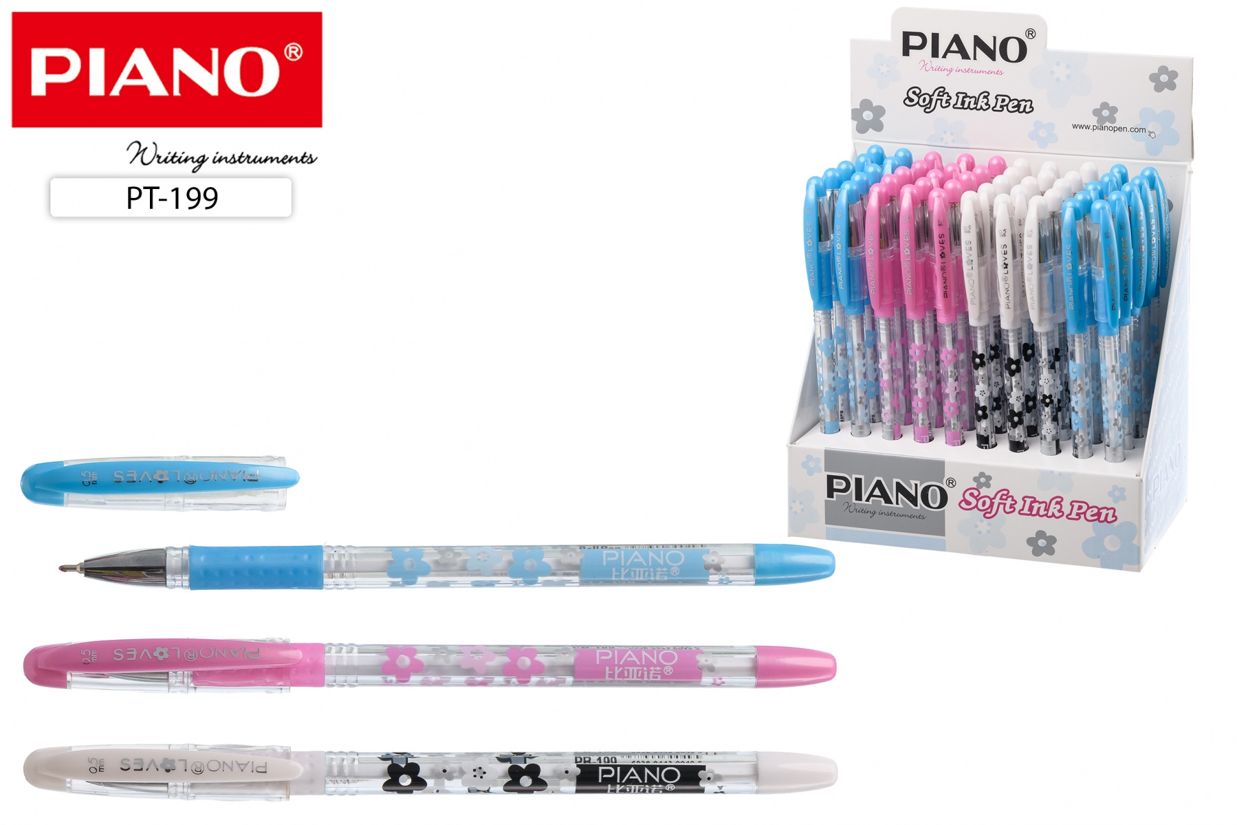 Ручка шариковая масляная 0,5/0,7 мм PIANO Soft Ink Pen LOVES цвет синий РТ-199